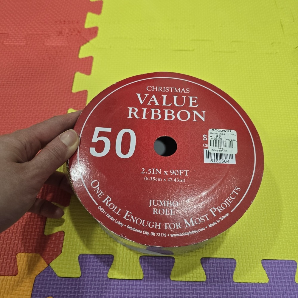 Hobby Lobby Christmas Wired Edge Ribbon Gold Mesh Jumbo Roll 2.5" x 90 FT‎ NEW